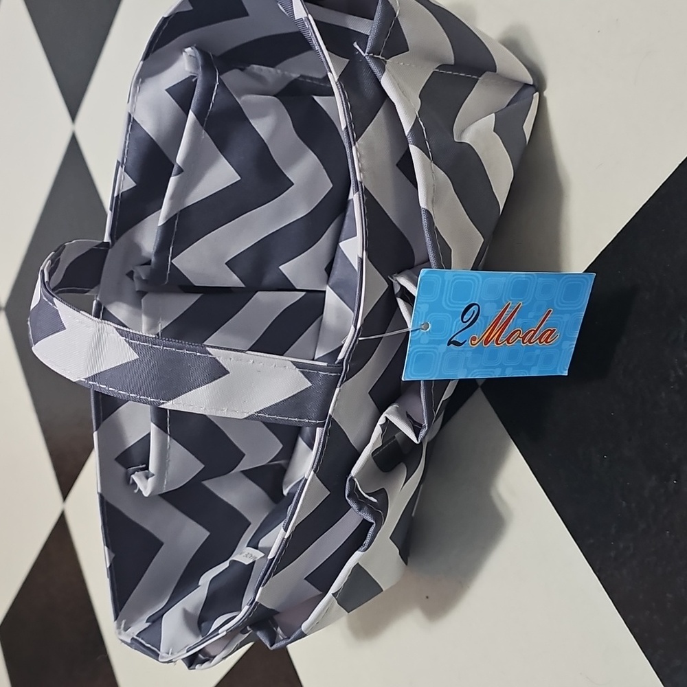 2 Moda Chevron Tote Bag Shower Bag Gray White UNC TARHEELS NORTH CAROLINA